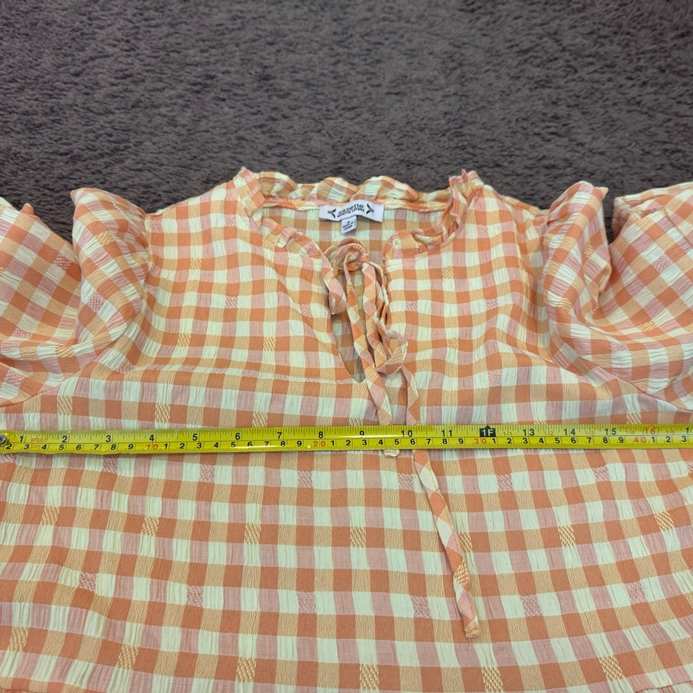 Nanette Lepore Orange Gingham Dress Puff Sleeve A Line Tiered Size 6 - Picture 8 of 9